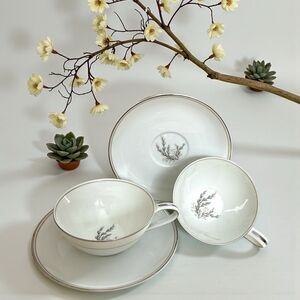 Vintage Noritake China Candice #5509, 2 Teacups And Saucers, Pussywillow Design